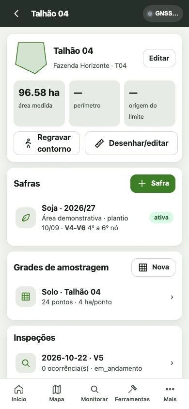 Tela real: Talhão e organização da safra