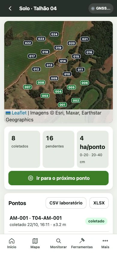 Tela real da grade de amostragem no GeoFarm Field