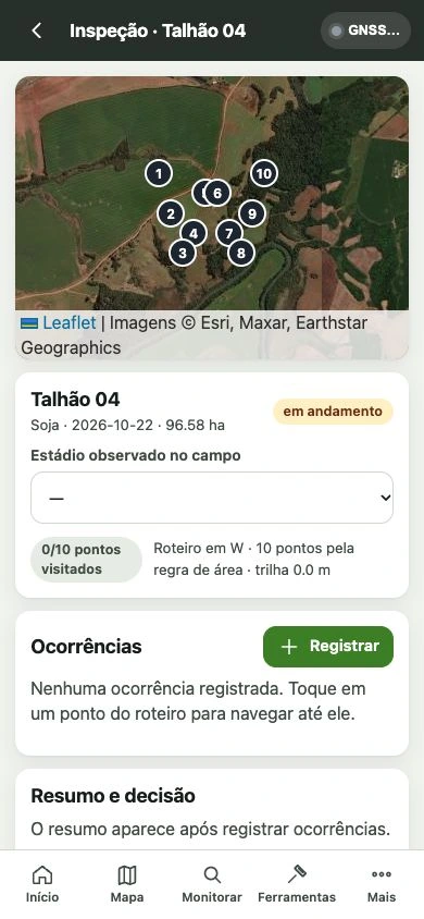 Tela real: Inspeção, roteiro e estágio observado