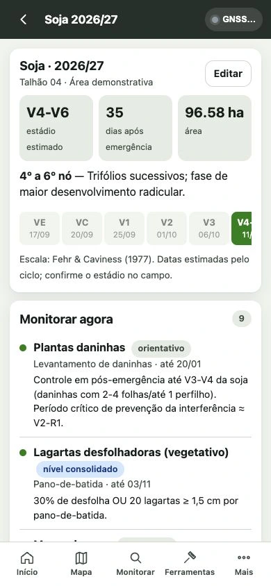Tela real do calendário fenológico do Field